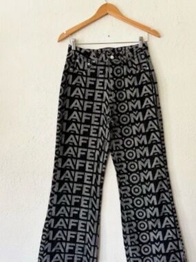 Fendi Black & Gray Logo Wide Leg Jeans